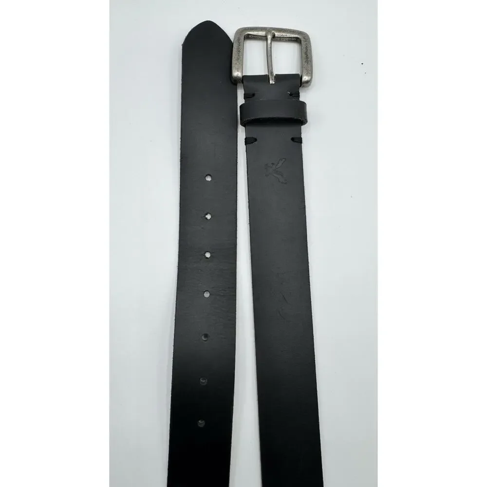 American Eagle Belt Mens Sz 38 Black Leather Buckle VTG Rugged Eagle Logo Y2K